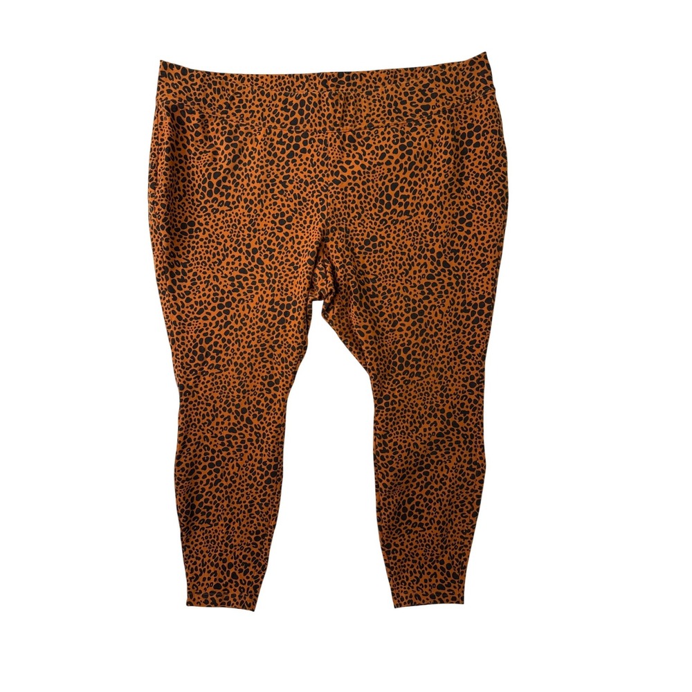 Lands End Womens 3X Leopard Print Leggings Orange Black High Rise Stretch Pants